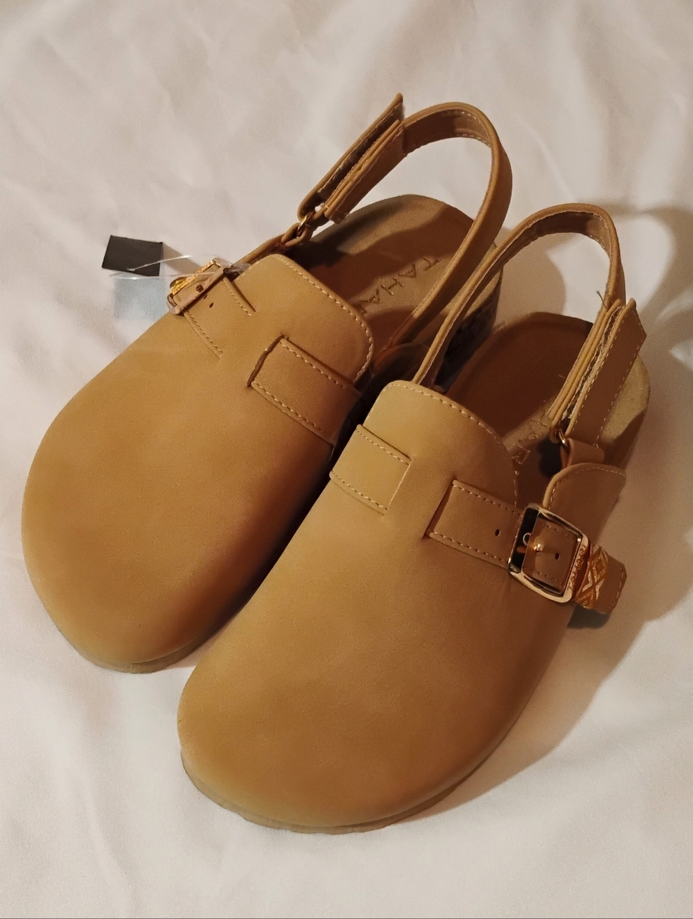 Tahari Kids Tan Slingback Clog with Gold Buckle
